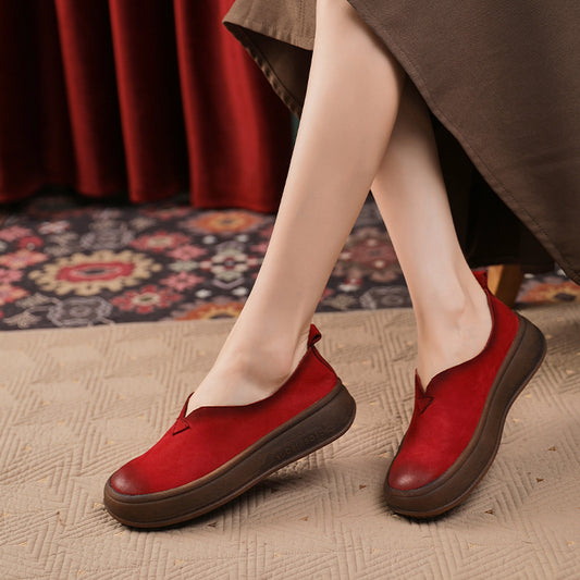 Women's Autumn Round Head Pumps Genuine Platform Casual Shoes