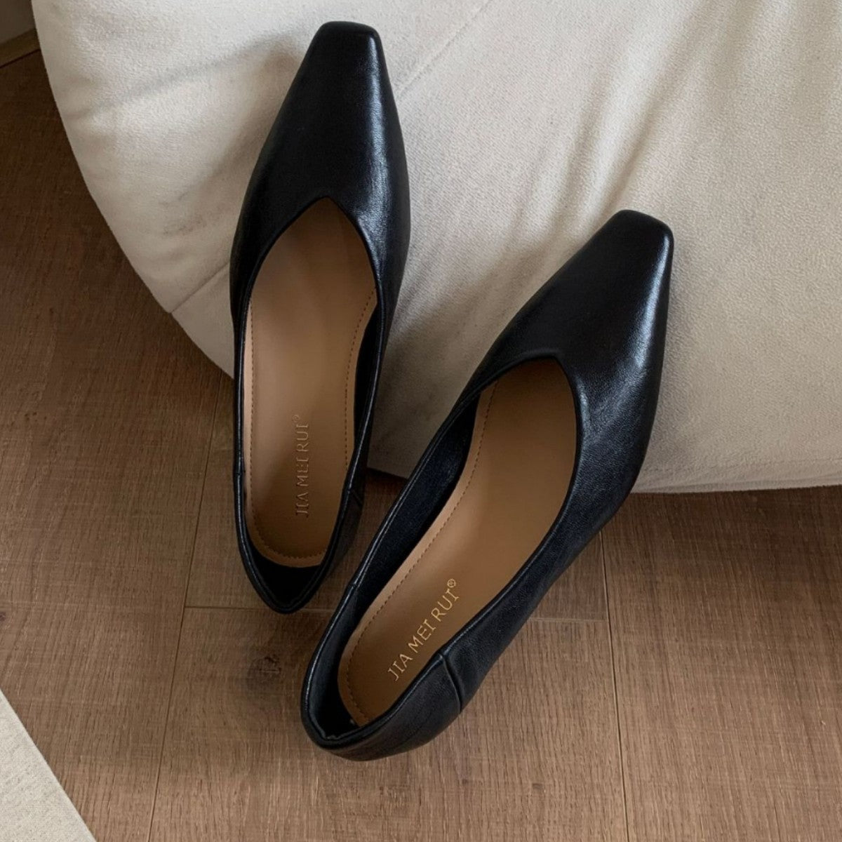 Women's Black Low Square Toe Pumps Height Increasing Insole Elegant Flat Heels