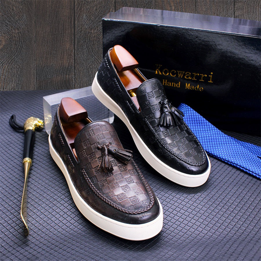 Men's Genuine Retro Tassel Everyday Joker Slip-on Flat Leather Shoes