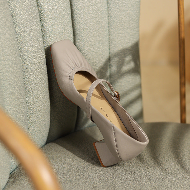 Women's Square Toe Chunky Pumps Mid Soft Grandma Women's Fashion Shoes