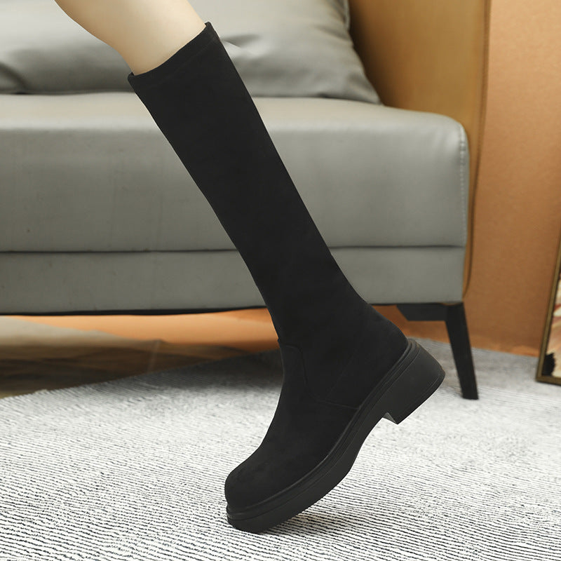 Women's Increasing Insole Suede Below The Knee Stretch Thin Thick-soled Women's Leather Boots