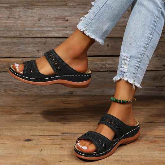 Women's Plus Size Retro Stitching Round Toe Sandals