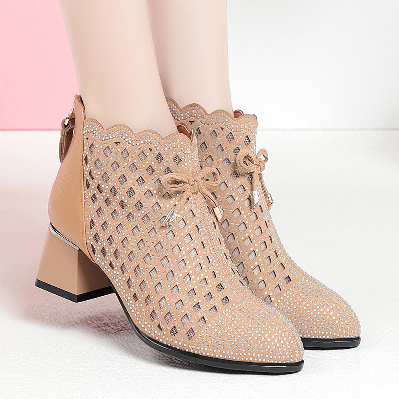 Women's Ankle Genuine Hollowed Toe Box Chunky Sandals