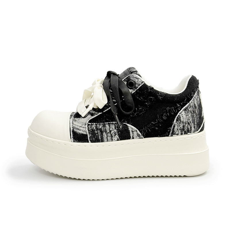 Women's & Men's High Street Platform Breathable Black White Hight Increasing Board Big Canvas Shoes