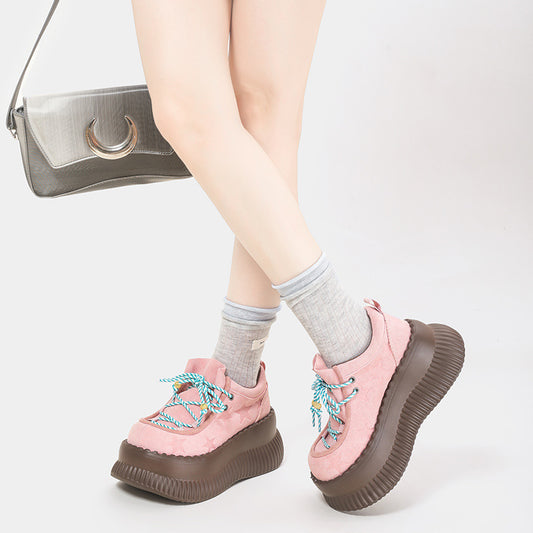 Gravure Five-pointed Star Pink Increased Platform Spring Comfortable Small Women's Fashion Shoes