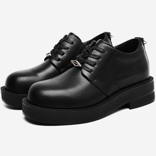 Men's Big Head Cowhide Derby Height Increasing British Style Four Commuter Men's Casual Leather Shoes