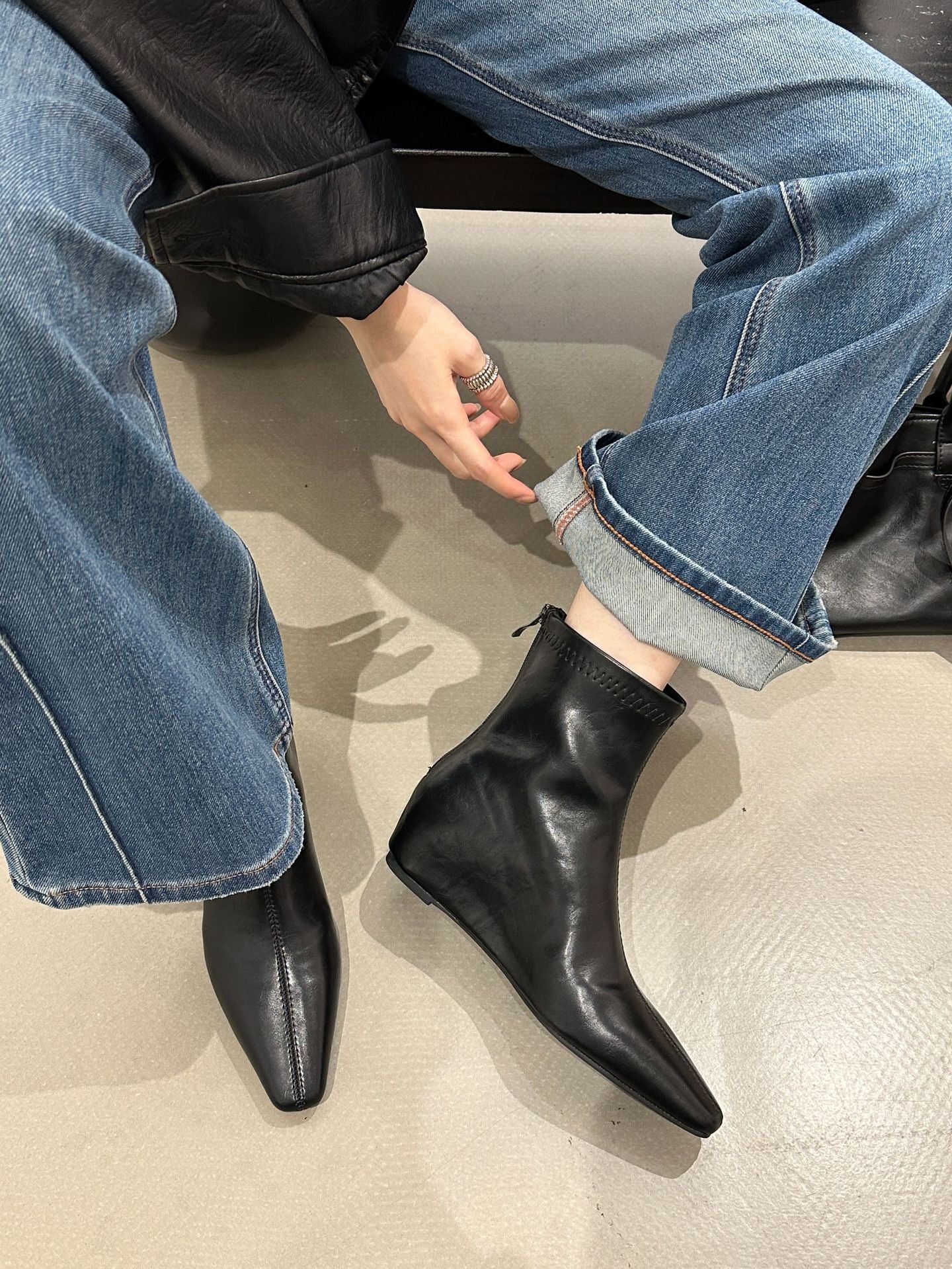 Women's Pointed Ankle Simple Female Bootie French Skinny Fruit Women's Leather Boots