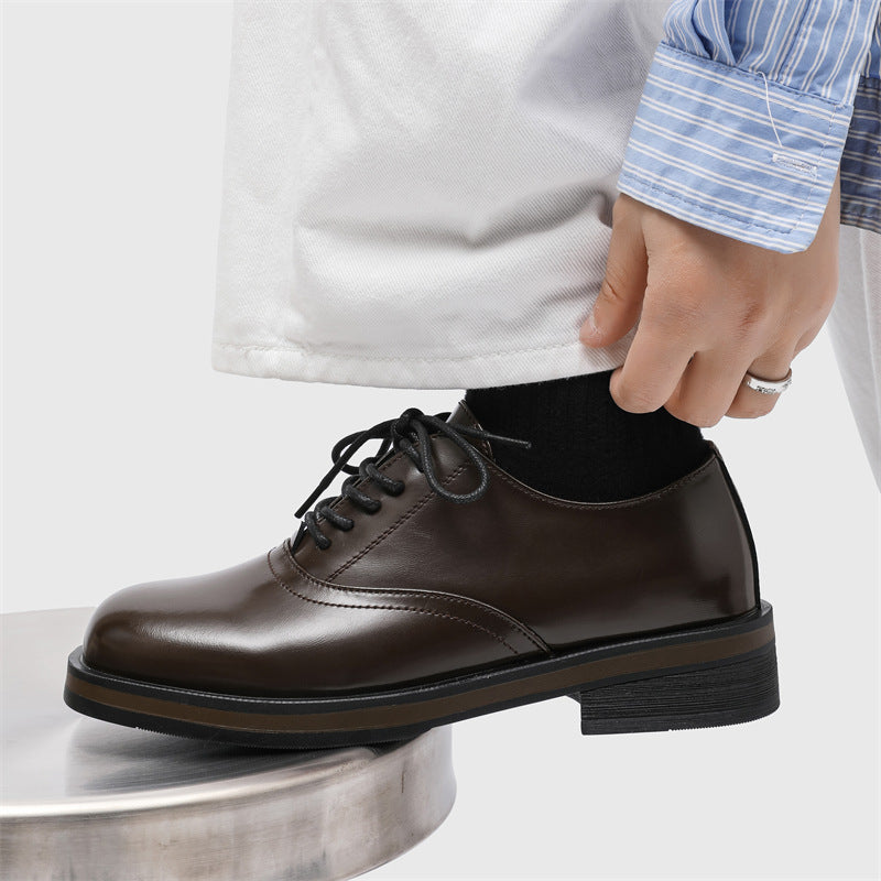 Women's & Men's British Style Derby Thick Bottom Increased Leisure Square Head Men's Business Leather Shoes