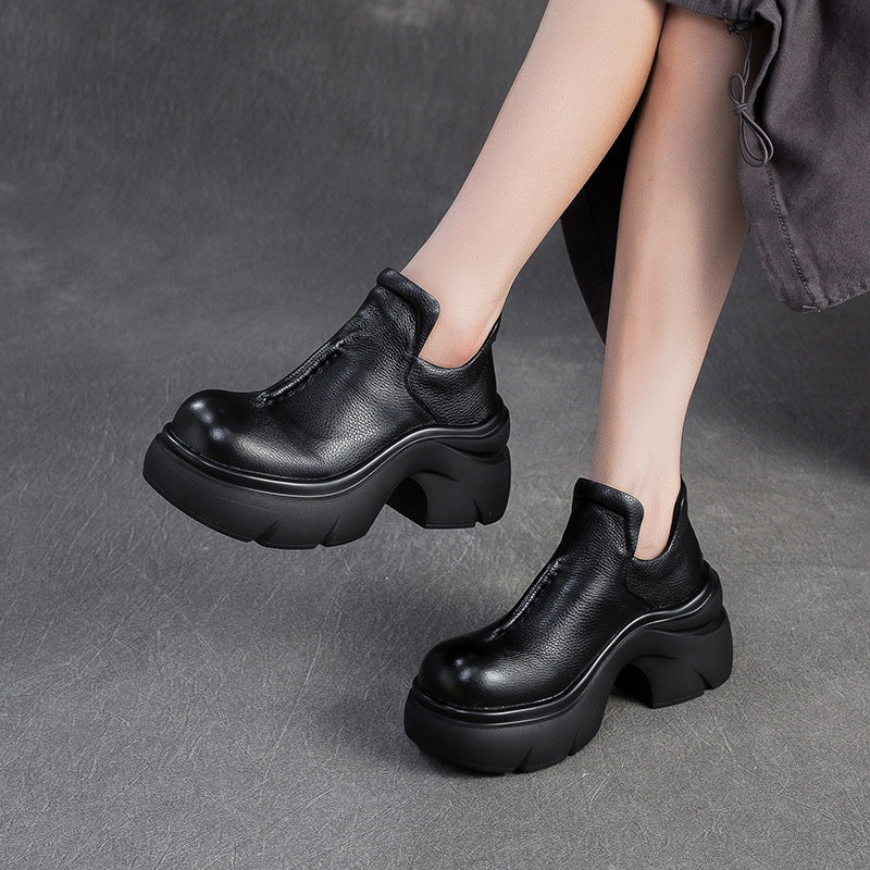 Women's Shu Retro Back Zipper Booties Commuting Comfortable Women's Leather Boots