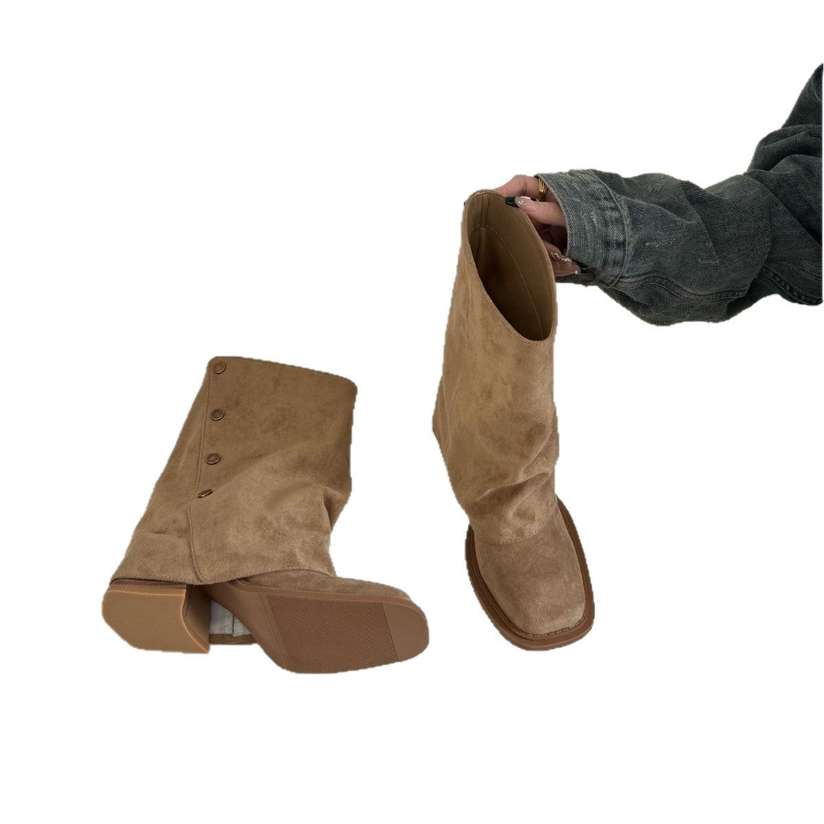 Women's Tax-free Chunky Short High Tube Pants Women's Leather Boots