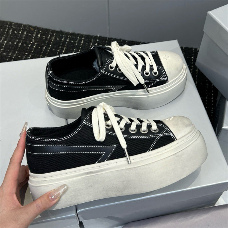Cowhide Night Meteor Black White Contrast Color Women's Canvas Shoes