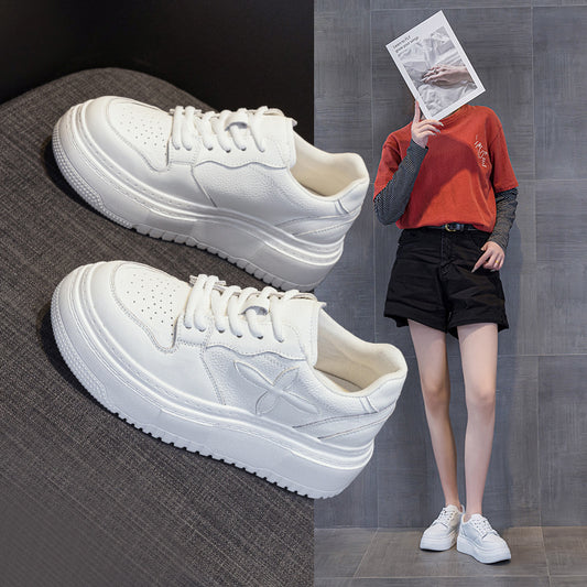 Women's Spring Height Increasing Genuine Platform White Sneakers