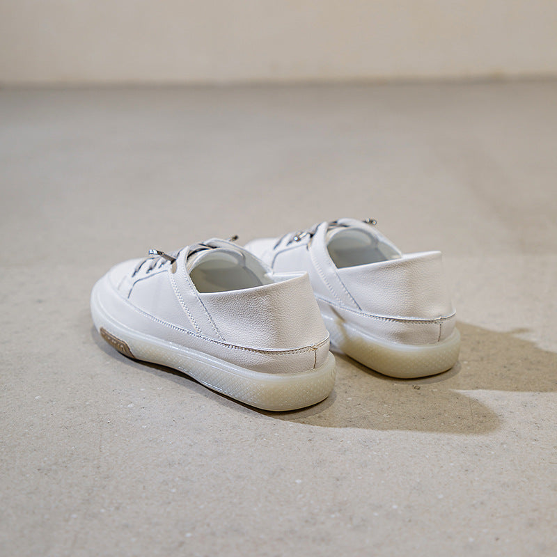 Women's White Pumps Tendon Bottom Slip-on Soft Flat Casual Shoes