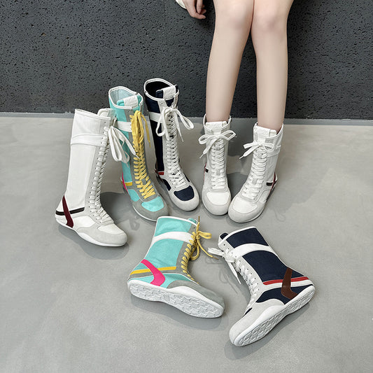 Zipper Soft Bottom Height Increasing Insole Fashion Strap Flat Long Women's Casual Shoes