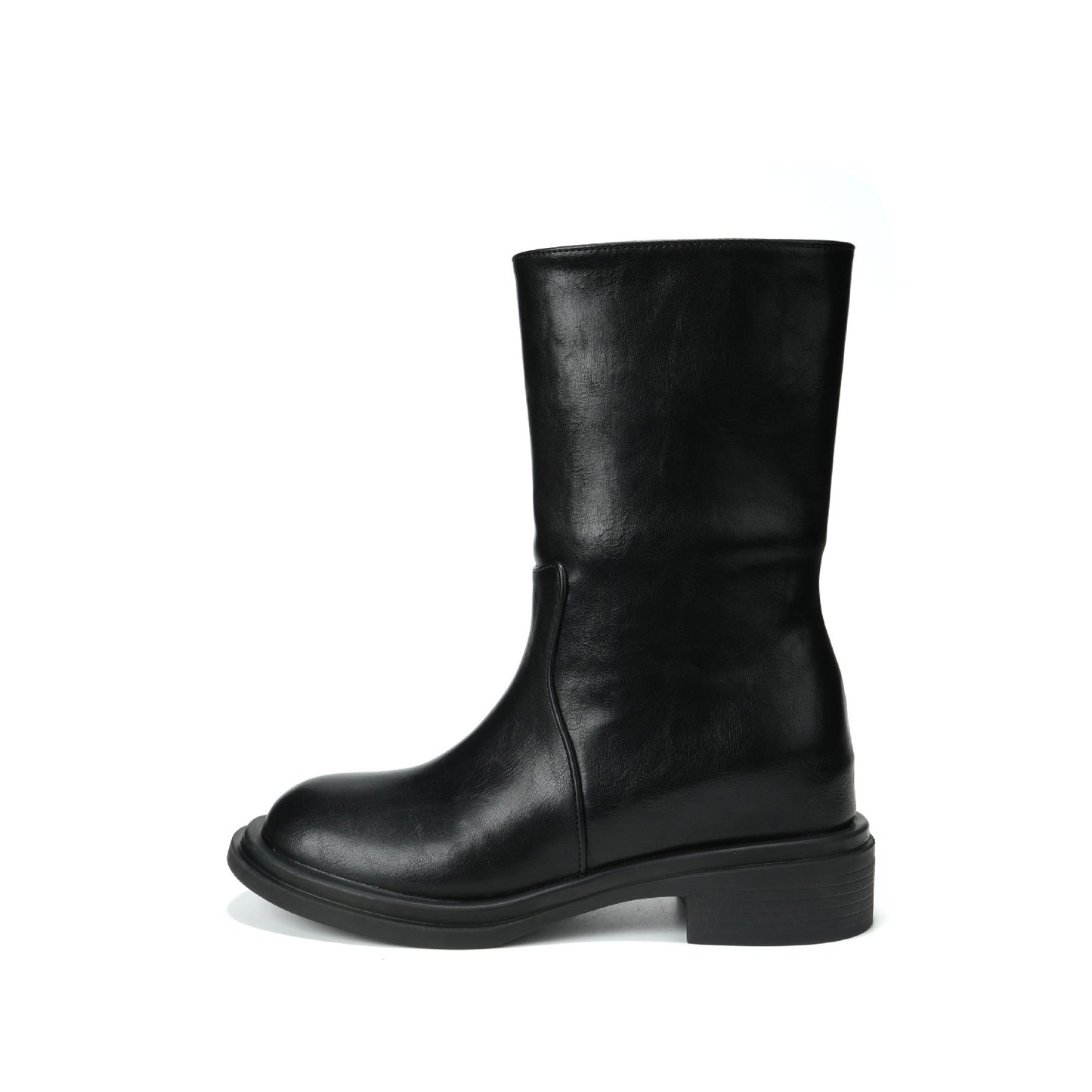 Women's Round Head Niche For Chunky Knight Show Thin Black Heels