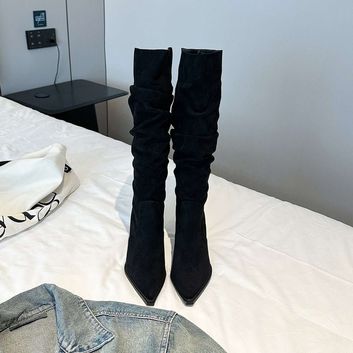 Women's Skinny Below The Knee Long Female Suede Boots