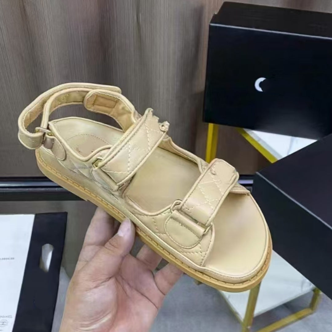Women's Small Rhombus Drill Buckle Velcro Thick Soft Bottom Muffin Outdoor Sandals