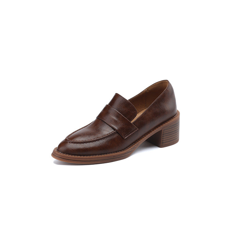 Women's Autumn Pointed Toe Chunky Mid Fashion Retro Men's Shoes