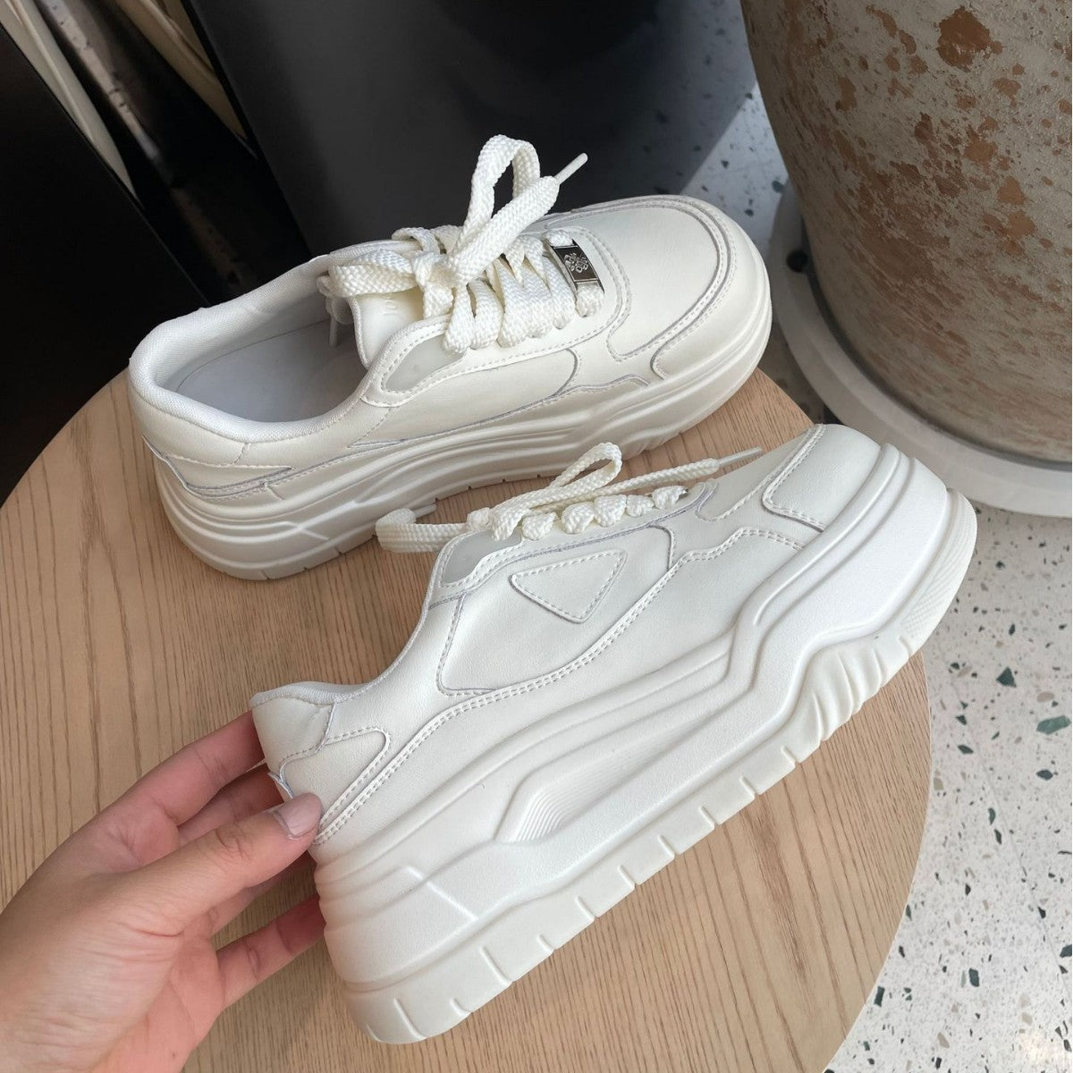 Women's White Spring Height Increasing Leisure Platform Women's Casual Shoes