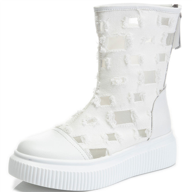 Women's Thin Hollow Drilled Thick Bottom Mesh Breathable Hight Boots
