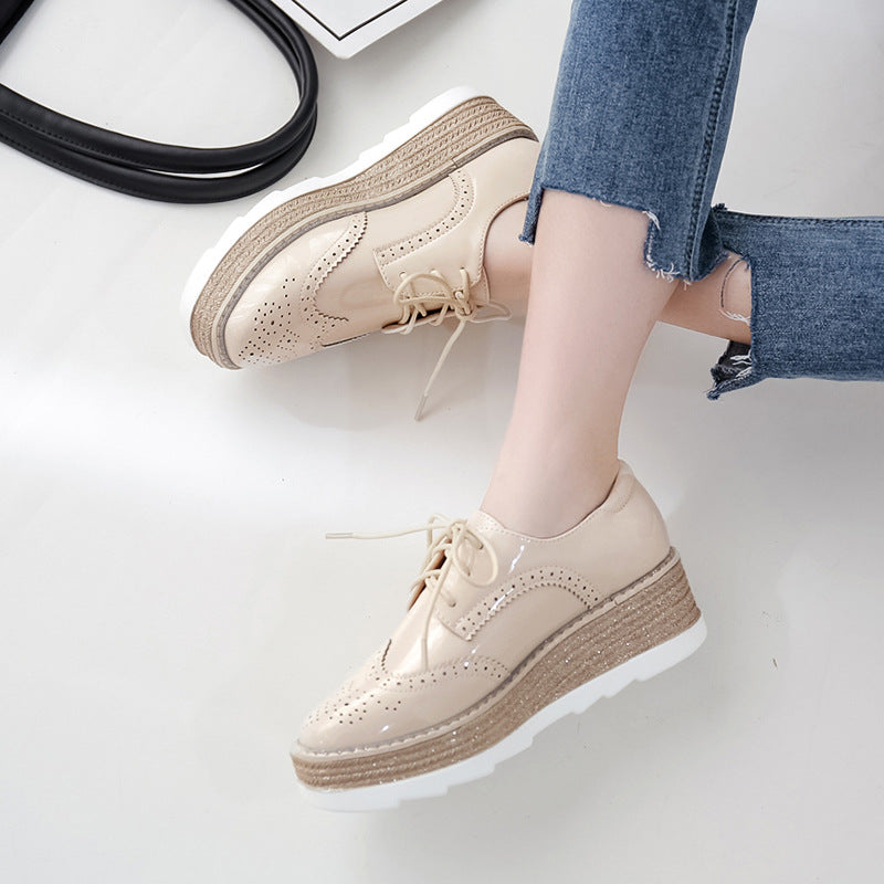 Fashion Brogue Small Platform Wedge College Style Casual Shoes