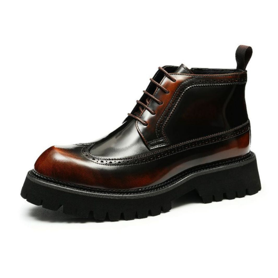 Men's Genuine British Brogue Thick Bottom Height Boots