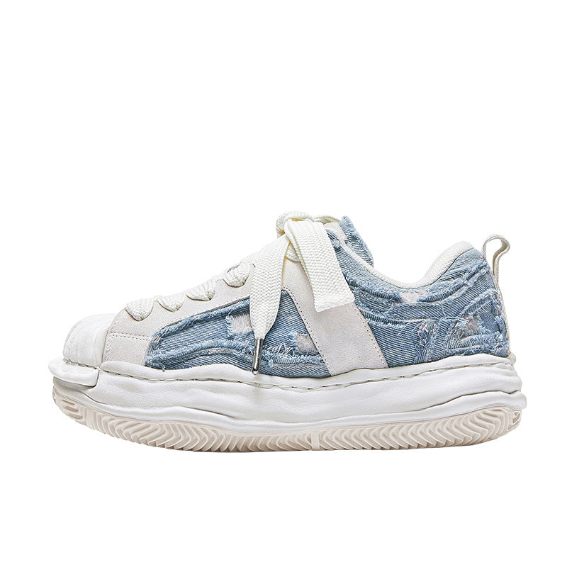 Women's & Men's Destruction Aesthetic Dissolution Washed Denim Distressed Sneakers