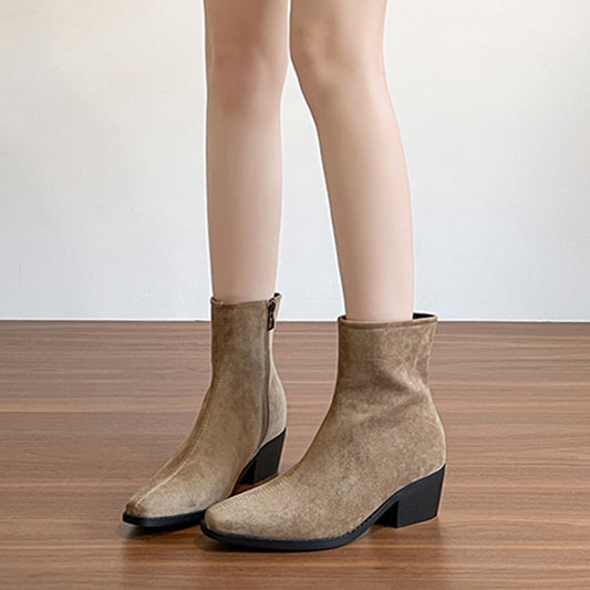 Height Increasing Insole Booties Female Chunky Ankle Boots