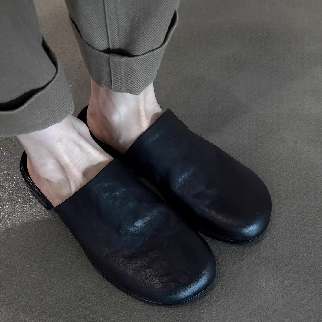 Women's Sheepskin Slip-on Lazy Authentic Toe Box Summer Black Outer Wear Slippers