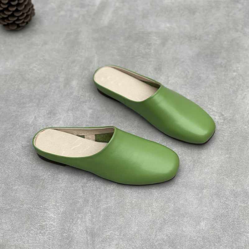 Women's Crafts Authentic Toe Box Half Simple Retro Lazy Soft Bottom Flat Slippers