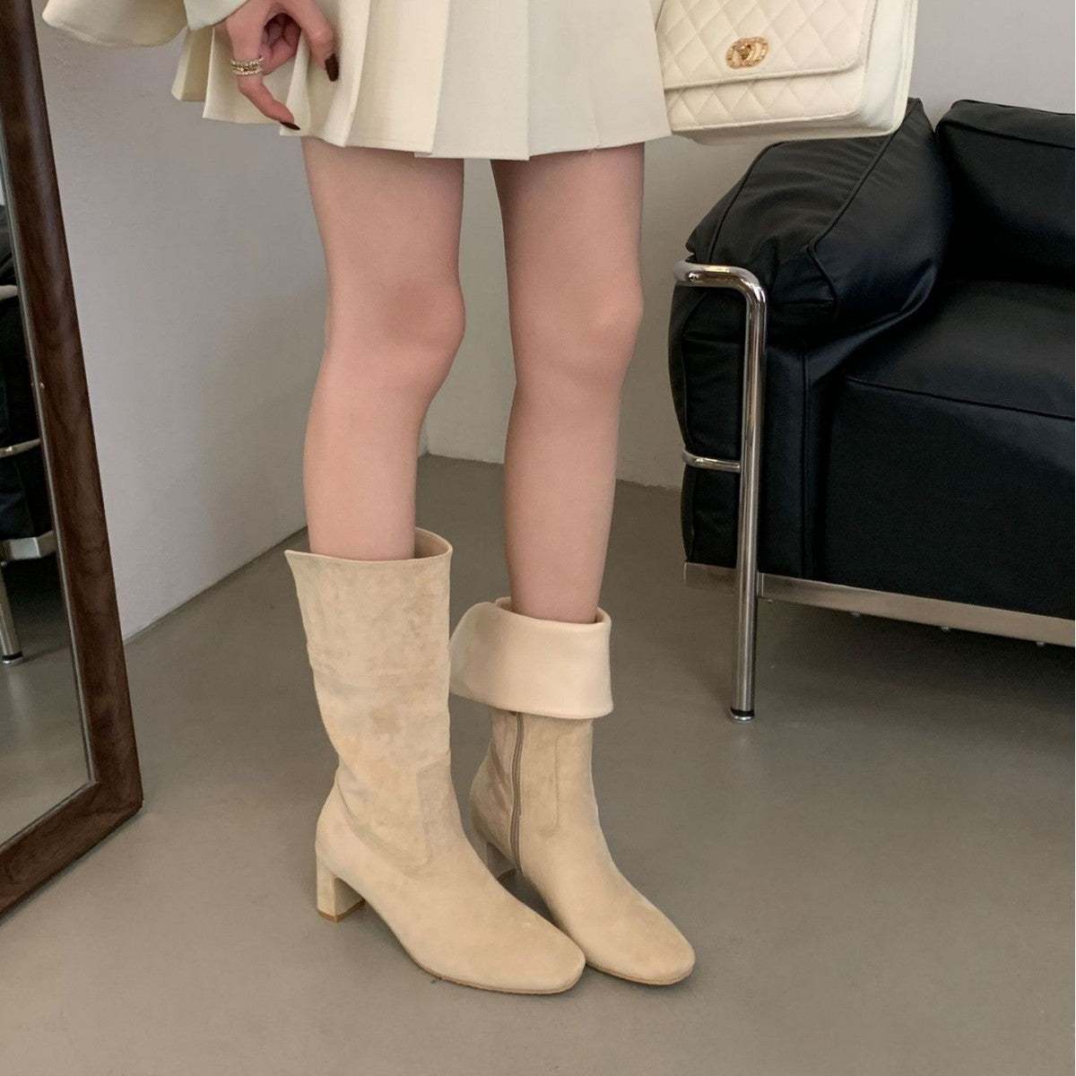 Women's Toe Side Zipper Thin Chunky Fashion Two-way Knight Boots