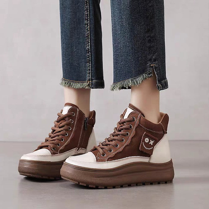 Women's Genuine Full Cowhide Fleece-lined Platform Winter Boots