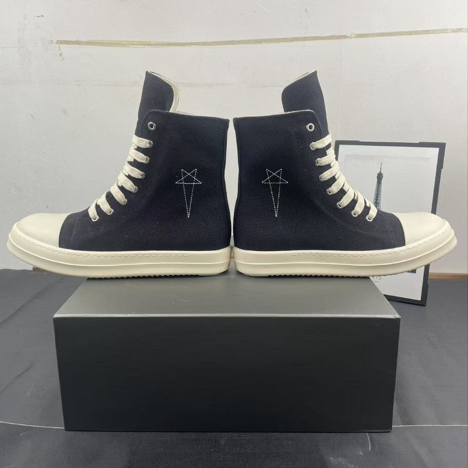 Men's Pentagram Embroidered Skate Short Zipper White Cloth Men's Shoes