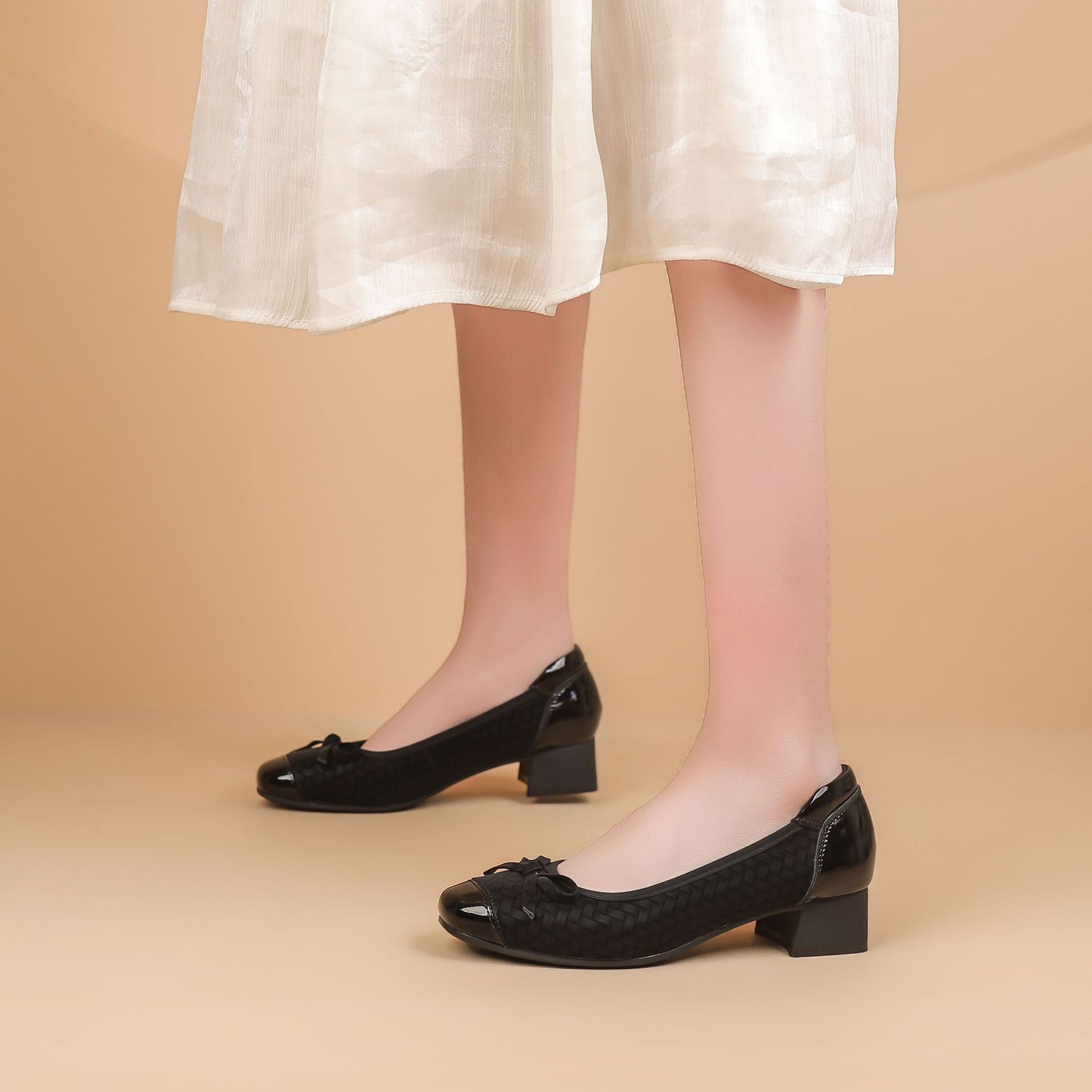 Women's Classic Style Low Elegant Square Toe Bow Shallow Mouth Mary Women's Fashion Shoes