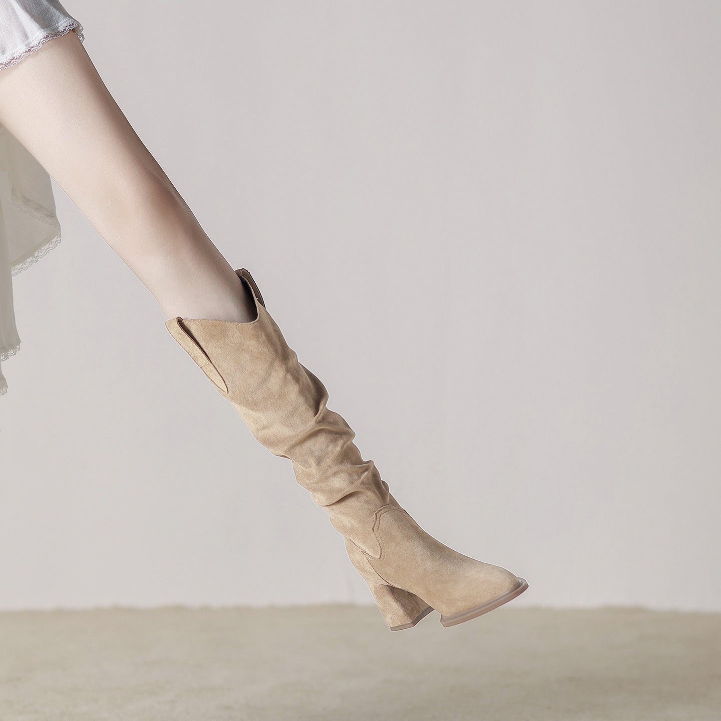 Women's Version Retro French Elegant British Style Slimming Chunky Women's Leather Boots