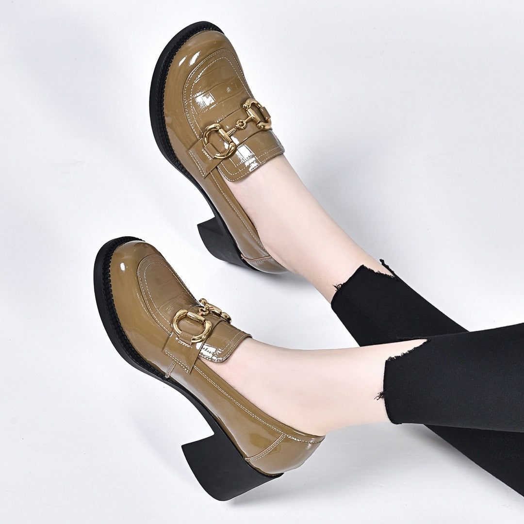 Women's Chunky Patent Round Head High-cut High British Women's Fashion Shoes