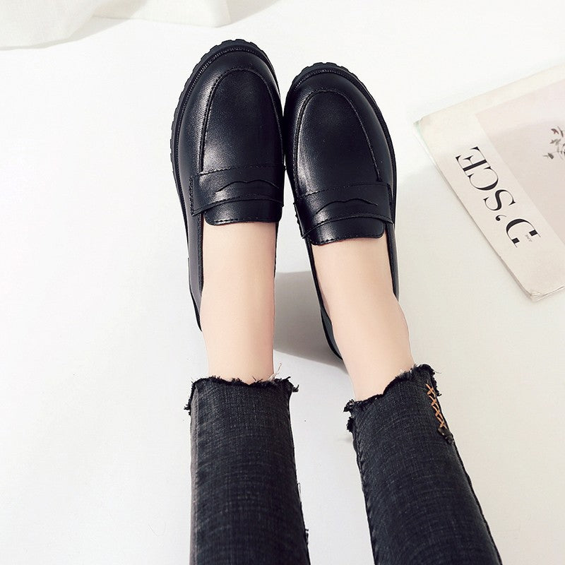 Women's Good Match Black British Mary Jane Round Toe Vintage Platform Leather Shoes