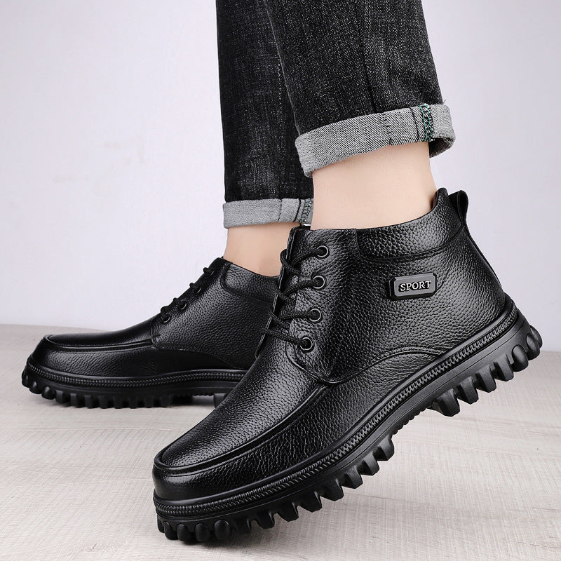 Men's Oversized Martin Widened Genuine Fleece-lined Platform Boots