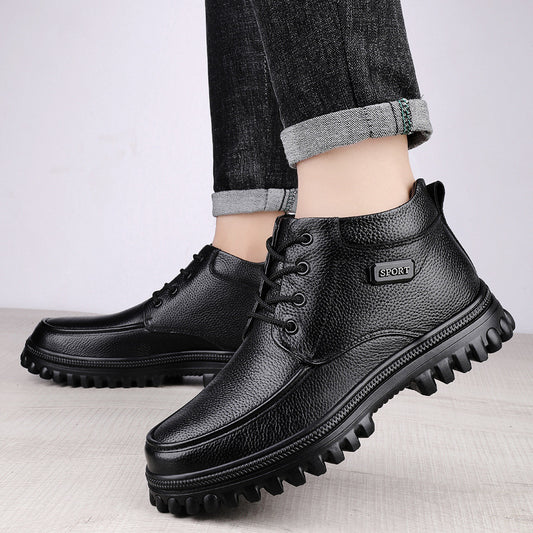 Men's Oversized Martin Widened Genuine Fleece-lined Platform Boots