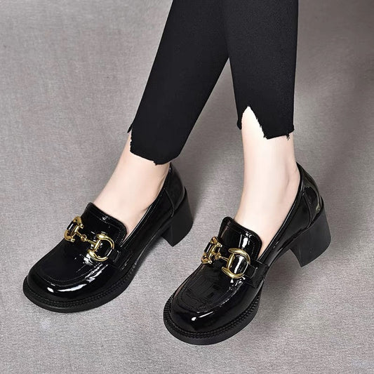 Women's Chunky Patent Round Head High-cut High British Women's Fashion Shoes