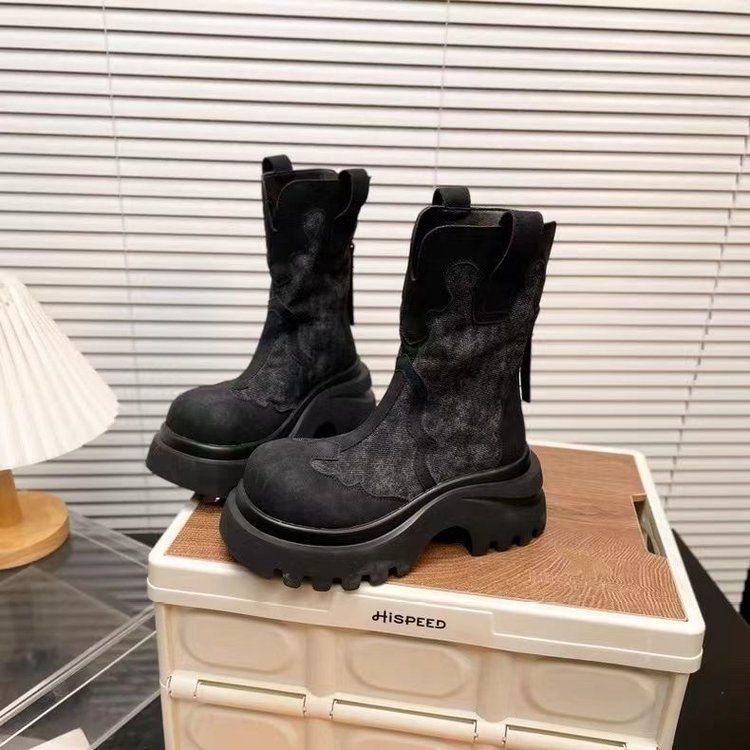 Women's Martin Denim Stitching Tooling Worker Motorcycle Super Small Boots