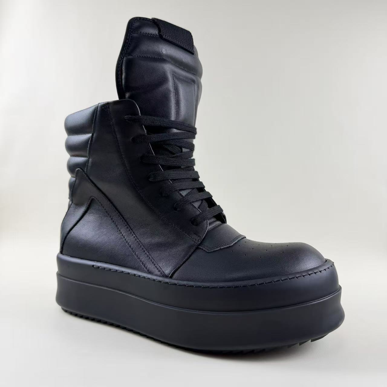 Women's & Men's Classic Inverted Triangle Dark Style Thick Sole Height Leather Shoes