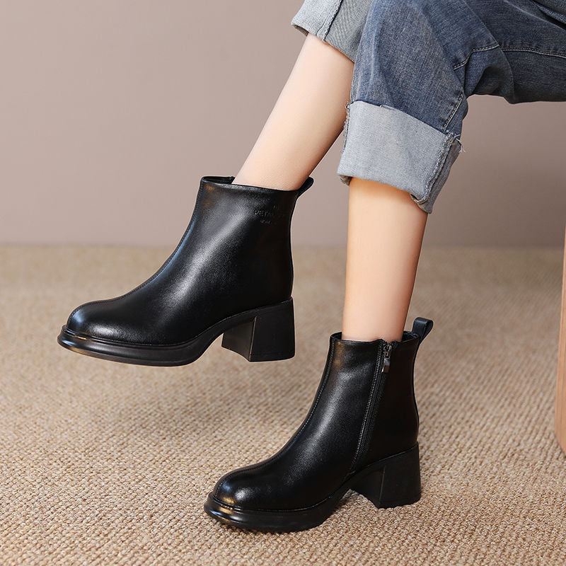 Women's Fashion British Round Toe Warm Short Boots