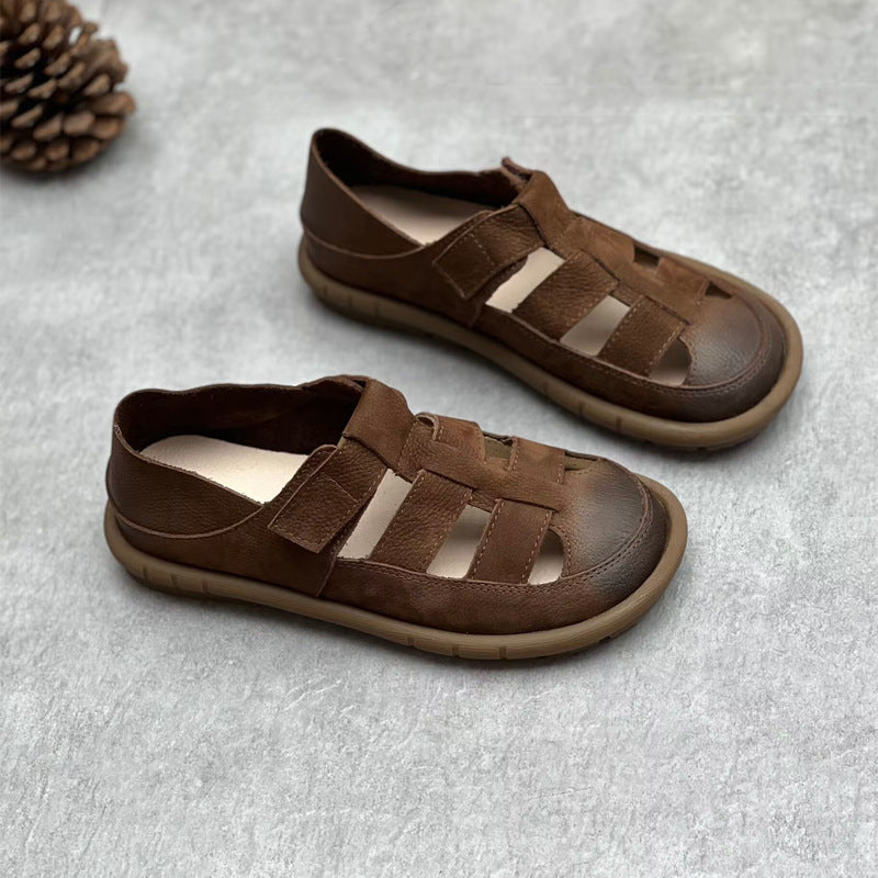 Women's Retro Artistic Round Toe Bottom Shape Flat Sandals