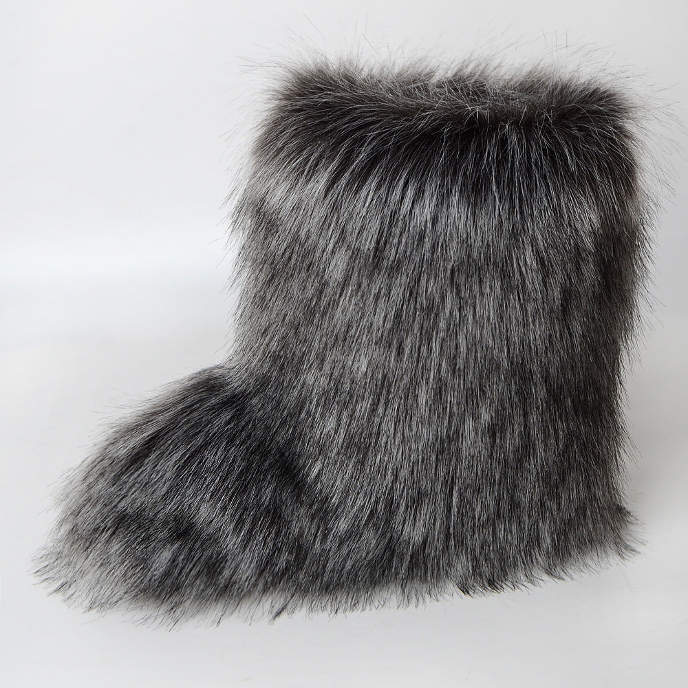 Women's Winter Fur Warm Fleece-lined Imitation Raccoon Snow Boots