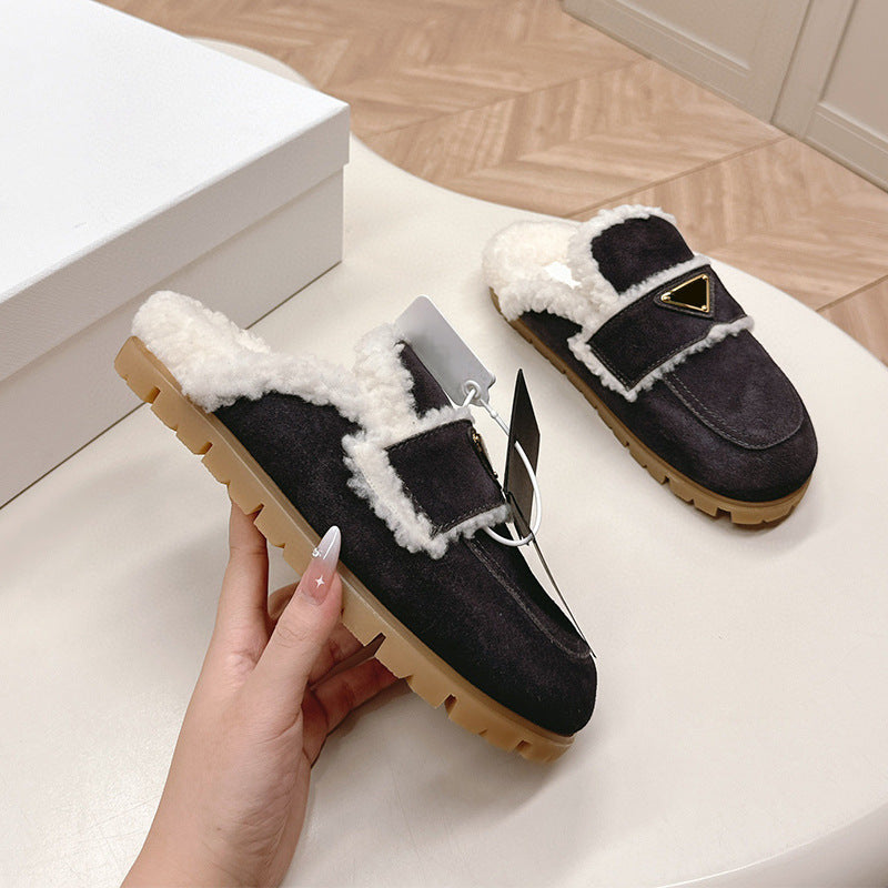 Buckle Bread Toe Cap Semi Outer Wear Warm Slippers