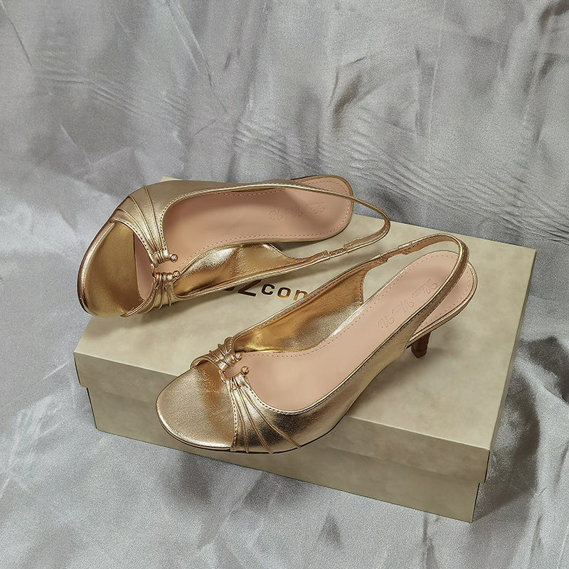 Women's Toe Stiletto Round Sexy Temperament Adult Lady Like Woman Metal Heels