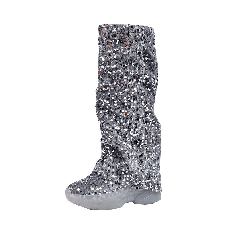 Women's Knee Small Veet Great Sequined Knight Women's Cotton Shoes