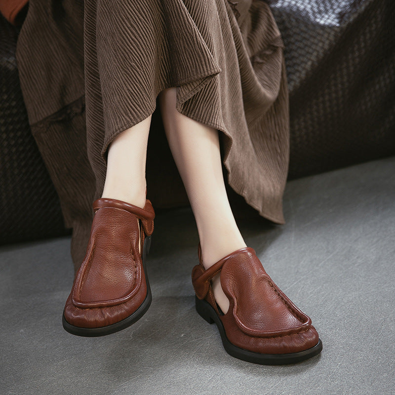 Women's Style First Layer Cowhide Commuter Hollow Closed Toe Platform Sandals
