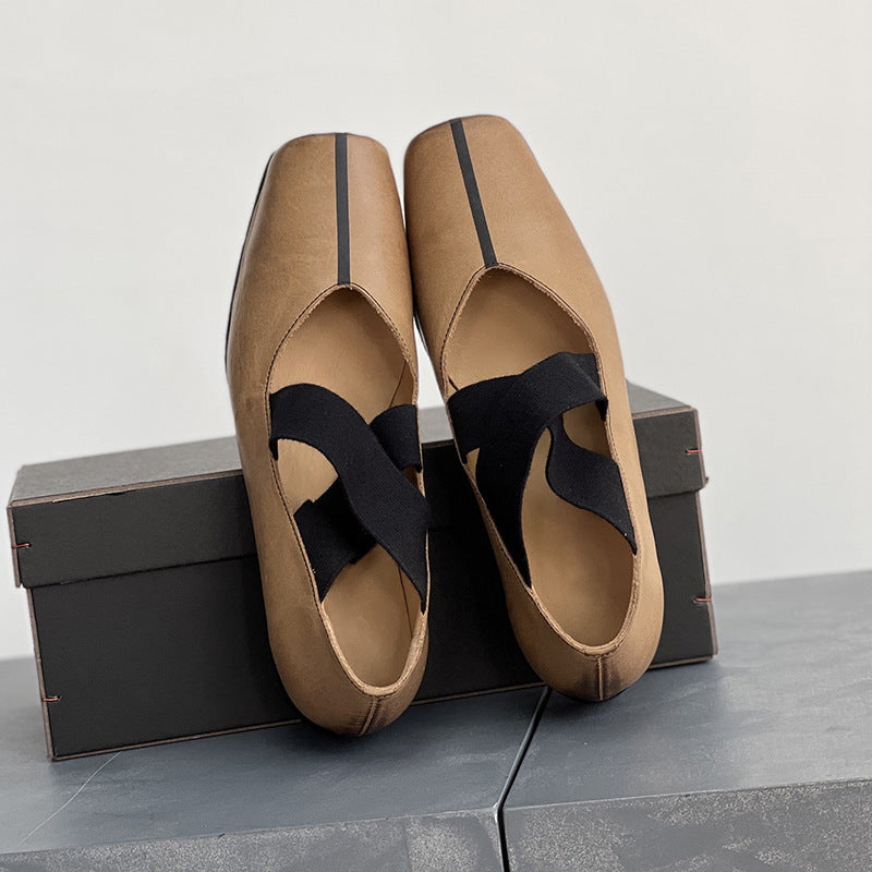 Women's Ballet Vintage Mary Cross Strap Distressed Pumps Women's Fashion Shoes